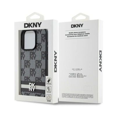 Dėklas DKNY Leather Checkered Mono PatternPrinted StripesiPhone 15 Pro Max - Juodas 7