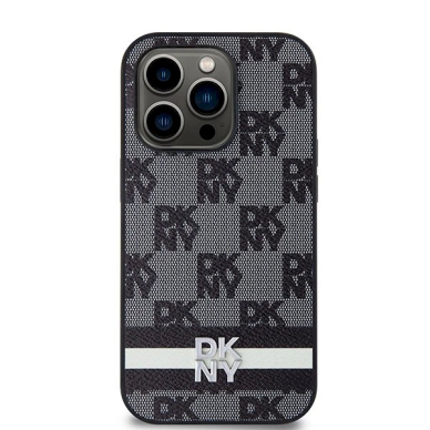 Dėklas DKNY Leather Checkered Mono PatternPrinted Stripes iPhone 14 Pro Case - Juodas 2