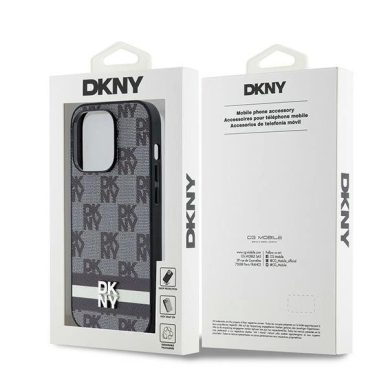 Dėklas DKNY Leather Checkered Mono PatternPrinted Stripes iPhone 14 Pro Case - Juodas 7