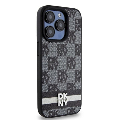 Dėklas DKNY Leather Checkered Mono PatternPrinted Stripes iPhone 15 Pro Case - Juodas 3