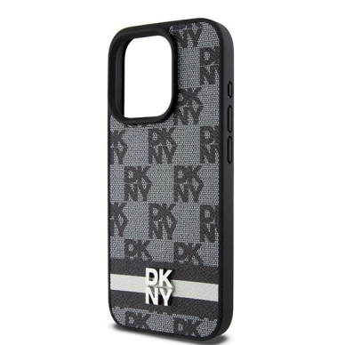 Dėklas DKNY Leather Checkered Mono PatternPrinted Stripes iPhone 15 Pro Case - Juodas 5