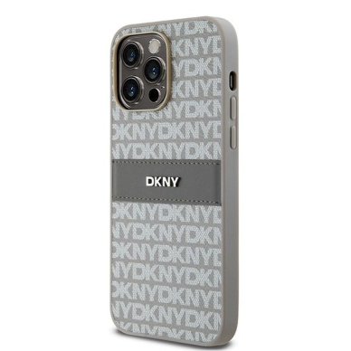 Dėklas DKNY Leather Mono StripeMetal LogoiPhone 14 Pro - Smėlinis 1