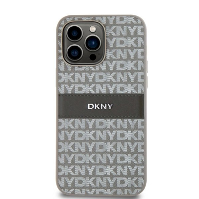 Dėklas DKNY Leather Mono StripeMetal LogoiPhone 14 Pro - Smėlinis 2