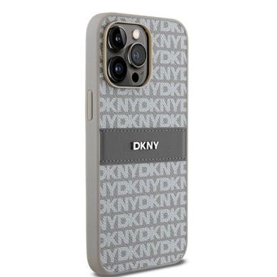 Dėklas DKNY Leather Mono StripeMetal LogoiPhone 14 Pro - Smėlinis 3