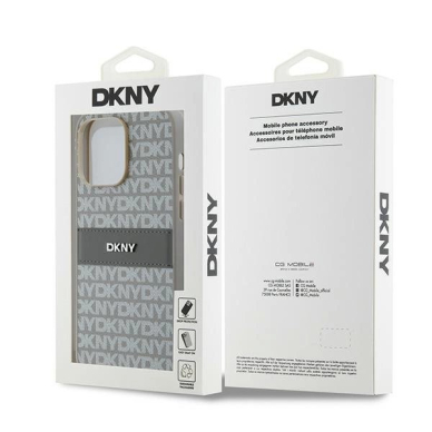 Dėklas DKNY Leather Mono StripeMetal LogoiPhone 14 Pro - Smėlinis 7