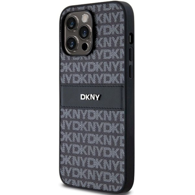 Dėklas DKNY Leather Mono StripeMetal LogoiPhone 14 Pro - Juodas 1