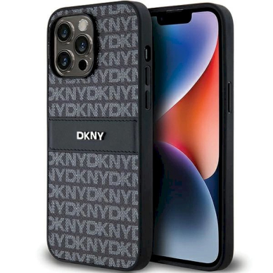 Dėklas DKNY Leather Mono StripeMetal LogoiPhone 14 Pro Max - Juodas