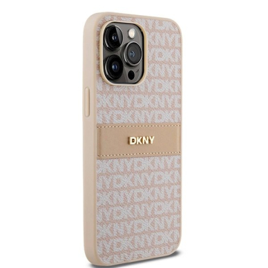 Dėklas DKNY Leather Mono StripeMetal LogoiPhone 14 Pro Max - Rožinis 3