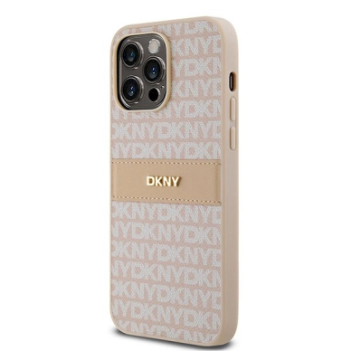 Dėklas DKNY Leather Mono StripeMetal LogoiPhone 14 Pro - Rožinis 1