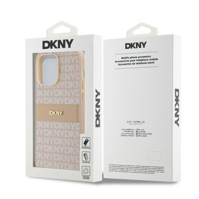 Dėklas DKNY Leather Mono StripeMetal LogoiPhone 14 Pro - Rožinis 7