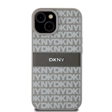 Dėklas DKNY Leather Mono StripeMetal LogoiPhone 15 / 14 / 13 - Smėlinis 2