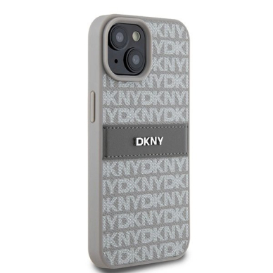 Dėklas DKNY Leather Mono StripeMetal LogoiPhone 15 / 14 / 13 - Smėlinis 3