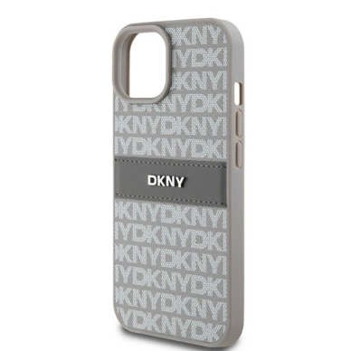 Dėklas DKNY Leather Mono StripeMetal LogoiPhone 15 / 14 / 13 - Smėlinis 5