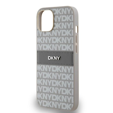 Dėklas DKNY Leather Mono StripeMetal LogoiPhone 15 / 14 / 13 - Smėlinis 5