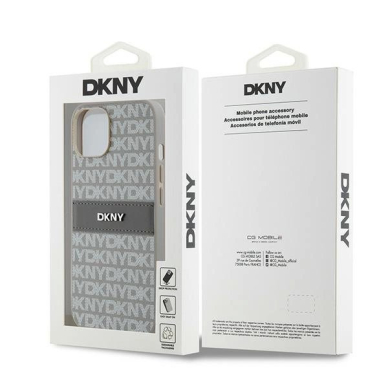 Dėklas DKNY Leather Mono StripeMetal LogoiPhone 15 / 14 / 13 - Smėlinis 7