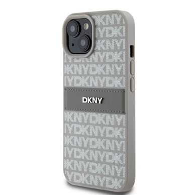 Dėklas DKNY Leather Mono StripeMetal LogoiPhone 15 / 14 / 13 - Smėlinis 1