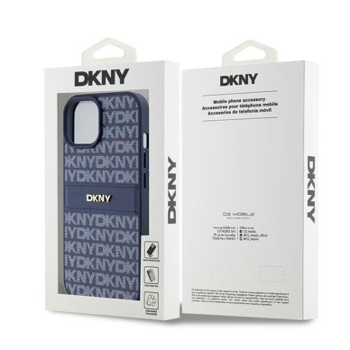 Dėklas DKNY Leather Mono StripeMetal LogoiPhone 15 / 14 / 13 - Mėlynas 7