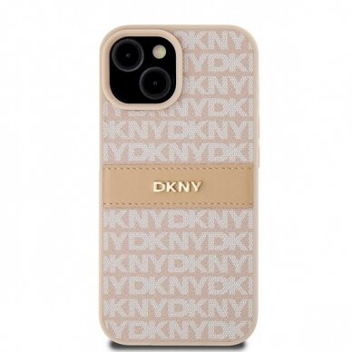 Dėklas DKNY Leather Mono StripeMetal LogoiPhone 15 / 14 / 13 - Rožinis 2