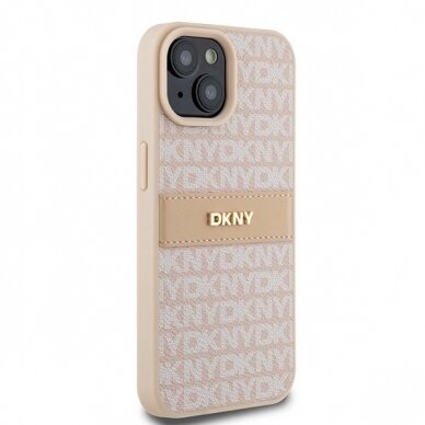 Dėklas DKNY Leather Mono StripeMetal LogoiPhone 15 / 14 / 13 - Rožinis 3