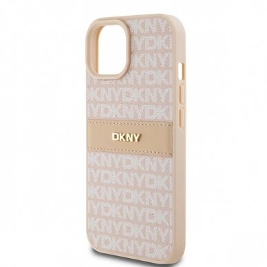 Dėklas DKNY Leather Mono StripeMetal LogoiPhone 15 / 14 / 13 - Rožinis 5