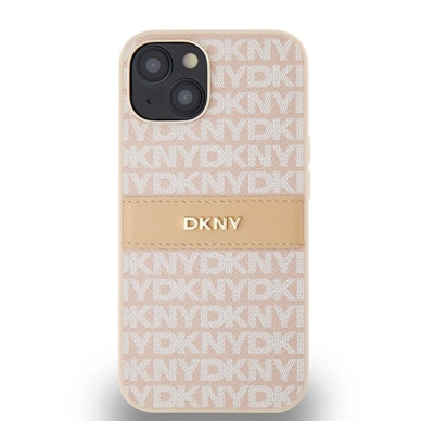 Dėklas DKNY Leather Mono StripeMetal LogoiPhone 15 / 14 / 13 - Rožinis 2