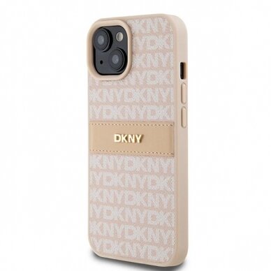 Dėklas DKNY Leather Mono StripeMetal LogoiPhone 15 / 14 / 13 - Rožinis 1