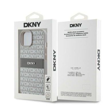 Dėklas DKNY Leather Mono StripeMetal LogoiPhone 15 Plus / 14 Plus - Smėlinis 7