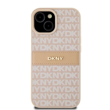 Dėklas DKNY Leather Mono StripeMetal LogoiPhone 15 Plus / 14 Plus - Rožinis 2