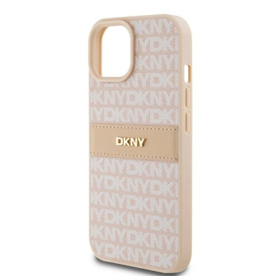 Dėklas DKNY Leather Mono StripeMetal LogoiPhone 15 Plus / 14 Plus - Rožinis 5