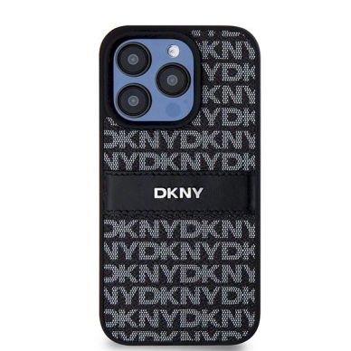 Dėklas DKNY Leather Mono StripeMetal LogoiPhone 15 Pro - Juodas 1