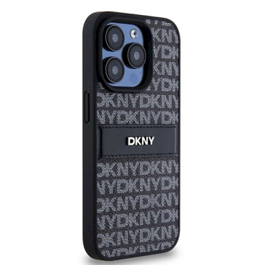 Dėklas DKNY Leather Mono StripeMetal LogoiPhone 15 Pro - Juodas 2