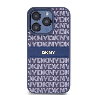 Dėklas DKNY Leather Mono StripeMetal LogoiPhone 15 Pro - Mėlynas 2