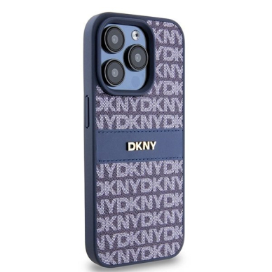 Dėklas DKNY Leather Mono StripeMetal LogoiPhone 15 Pro - Mėlynas 3