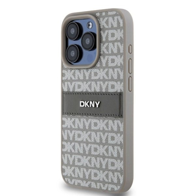 Dėklas DKNY Leather Mono StripeMetal LogoiPhone 15 Pro Max - Smėlinis 1