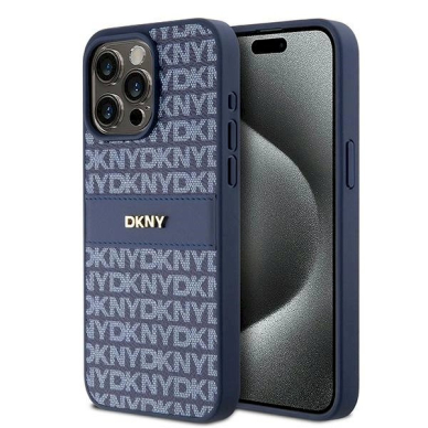 Dėklas DKNY Leather Mono StripeMetal LogoiPhone 15 Pro Max - Mėlynas