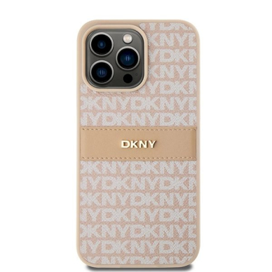 Dėklas DKNY Leather Mono StripeMetal LogoiPhone 15 Pro Max - Rožinis 2