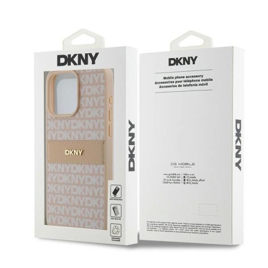 Dėklas DKNY Leather Mono StripeMetal LogoiPhone 15 Pro Max - Rožinis 7