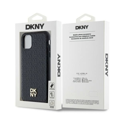 Dėklas DKNY Leather Monogram Pattern Metal Logo MagSafeiPhone 11 / Xr - Juodas 7