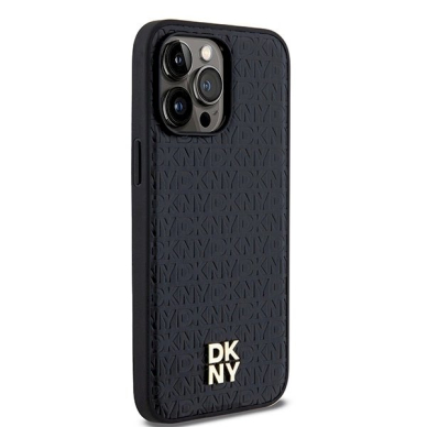 Dėklas DKNY Leather Monogram Pattern Metal Logo MagSafeiPhone 14 Pro Max - Juodas 3