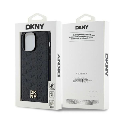 Dėklas DKNY Leather Monogram Pattern Metal Logo MagSafeiPhone 14 Pro Max - Juodas 7