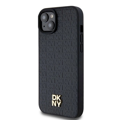 Dėklas DKNY Leather Monogram Pattern Metal Logo MagSafeiPhone 15 Plus / 14 Plus - Juodas 1