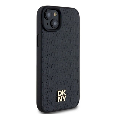 Dėklas DKNY Leather Monogram Pattern Metal Logo MagSafeiPhone 15 Plus / 14 Plus - Juodas 3