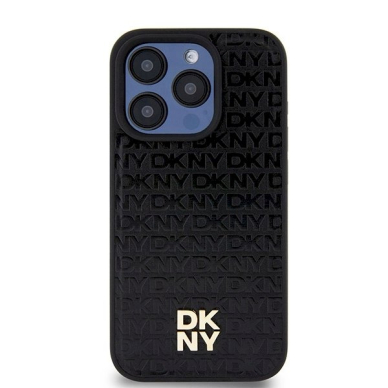 Dėklas DKNY Leather Monogram Pattern Metal Logo MagSafeiPhone 15 Pro - Juodas 2