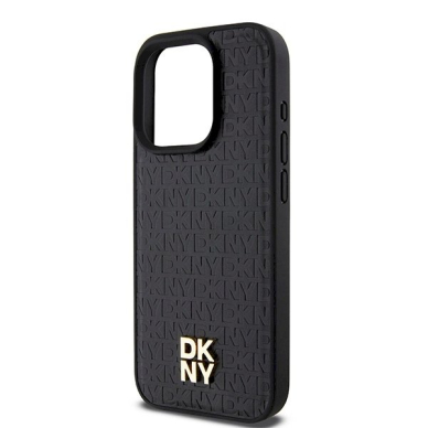 Dėklas DKNY Leather Monogram Pattern Metal Logo MagSafeiPhone 15 Pro - Juodas 5