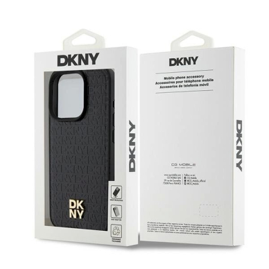 Dėklas DKNY Leather Monogram Pattern Metal Logo MagSafeiPhone 15 Pro - Juodas 7