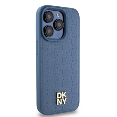 Dėklas DKNY Leather Monogram Pattern Metal Logo MagSafeiPhone 15 Pro - Mėlynas 3