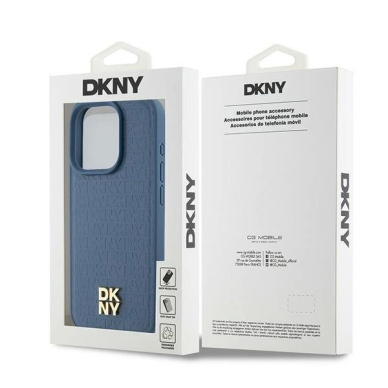 Dėklas DKNY Leather Monogram Pattern Metal Logo MagSafeiPhone 15 Pro - Mėlynas 7