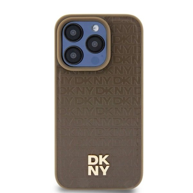 Dėklas DKNY Leather Monogram Pattern Metal Logo MagSafeiPhone 15 Pro - Rudas 2