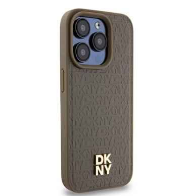 Dėklas DKNY Leather Monogram Pattern Metal Logo MagSafeiPhone 15 Pro - Rudas 3