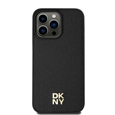 Dėklas DKNY Leather Monogram Pattern Metal Logo MagSafeiPhone 15 Pro Max - Juodas 2